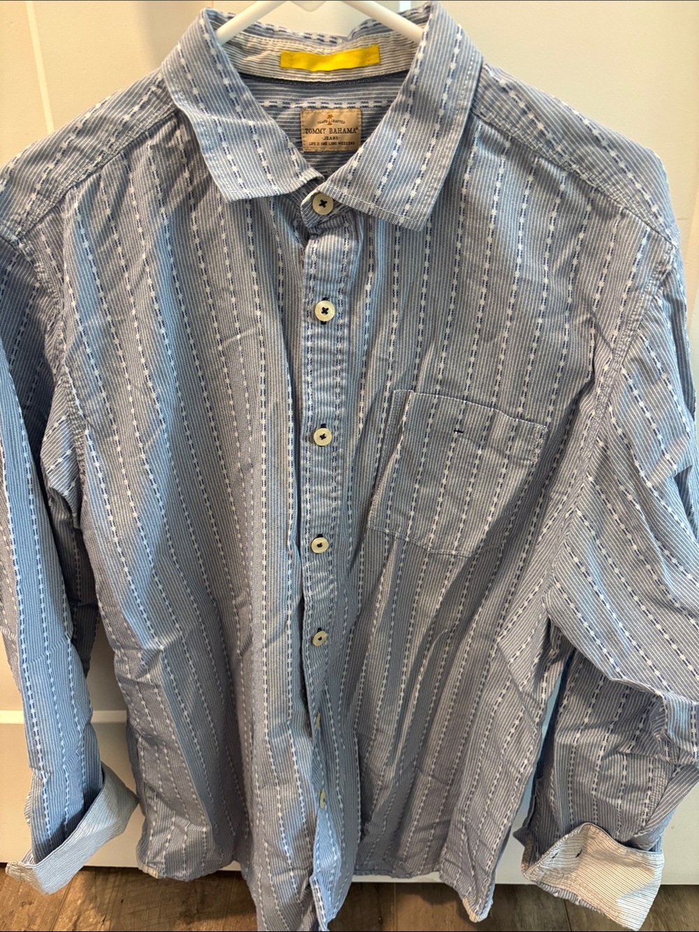 Tommy Bahama Light Blue Striped Cotton Button-Down Shirt